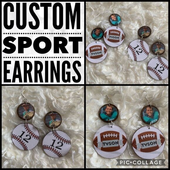Custom Sport Wood Handmade Earrings - Picture 1 of 7